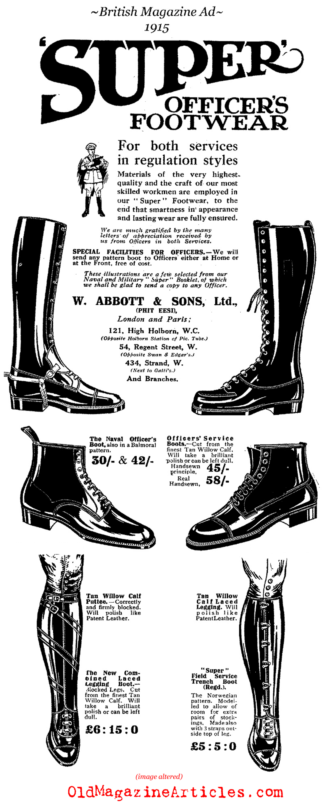 British Offcer's Boots  (Magazine Ad, 1915)